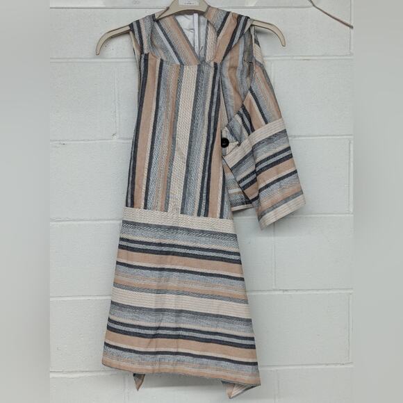 RTR sz2 Rosetta Getty Apron Wrap Halter Top Tan Black Jacquard Stripe Sleeveless - Picture 4 of 10